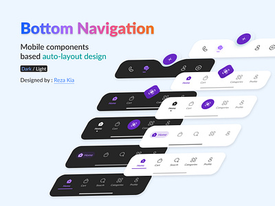 Bottom Navigation Variants (auto layout design) auto layout bottom navigation mobile navbar navigation bar ui ux