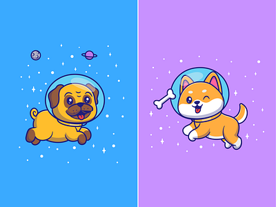 Dog Astronaut Lost in Space🦮🧑🏻‍🚀🪐 animals astronaut bone cute dog flying food head helmet icon illustration logo moon pet planet puddle shiba inu space star