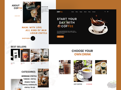 Coffee shop website landing page UI design ecommerce landing page