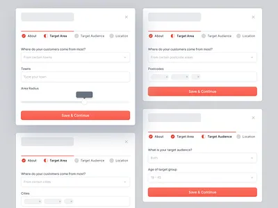 Create new audience - Progress UI ad creation audience card clean create new popup progress saas steps ui target group ui ui modal ux web design
