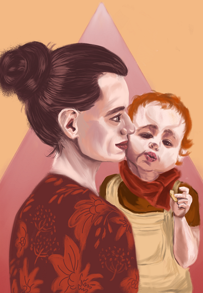 Mother with son digital illustration digital painting digital portrait family illustration kids love people portrait