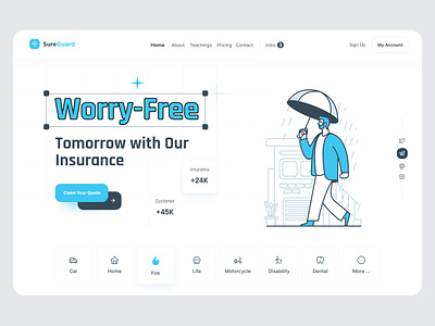 Insurance Landing Page UI design agent business insurance claim coverage design finance fintech home insurance illustration insurance insurance company insurance landing page insuretech landingpage minimal policies ui ui kit ux webdesign