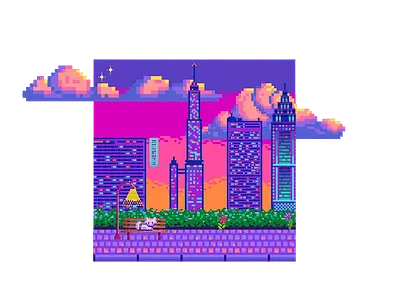 Purple Pixel City cat city cloud cute flower pixel pixel art purple rose science fiction skyc skycraper street street light sunset