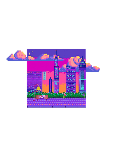 Purple Pixel City cat city cloud cute flower pixel pixel art purple rose science fiction skyc skycraper street street light sunset