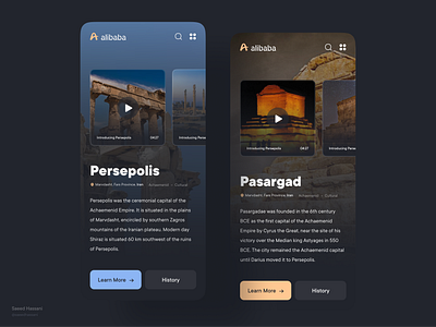 Designing the user interface of the historical places app 🌌✦ black dark dark ui dark website irani minimal minimal dark persian ui