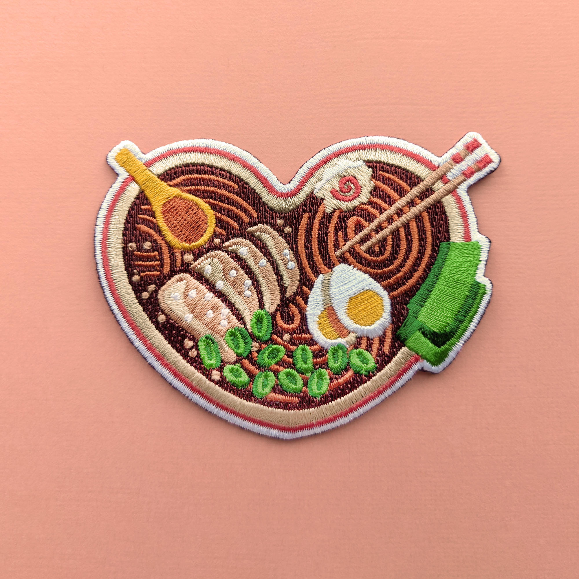 Ramentic Heart Patch chopsticks egg embroidery food heart heart patch illustration kawaii patch ramen soup spoon valentines patch