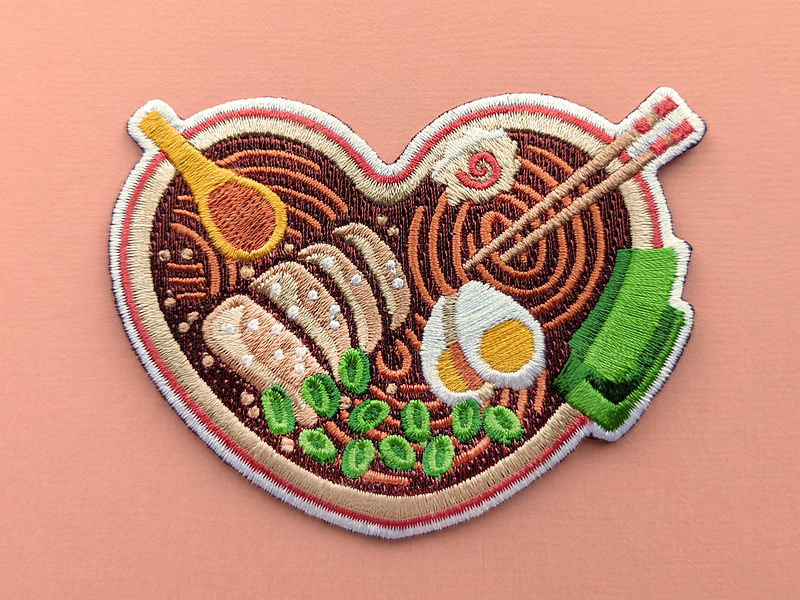 Ramentic Heart Patch chopsticks egg embroidery food heart heart patch illustration kawaii patch ramen soup spoon valentines patch