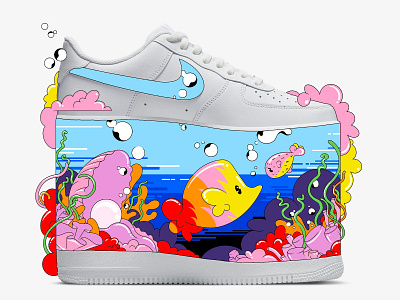 🫧 hello, gorgeous. goodby, ankle. 🫧 brand branding clam coral reef digital illustration doodle doodle bomb fish illustration nike palette posca procreate puffer reef sea shoe style