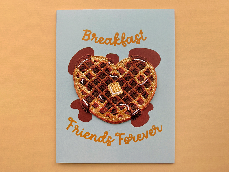 Waffle Heart Patch Greeting Card breakfast butter galentines day greeting card patch syrup waffle waffleheart