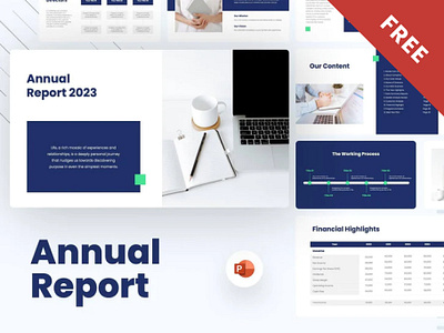 Free Blue Neon Green Professional Presentation Annual Report annual report business charts free marketing pitch deck powerpoint presentation template