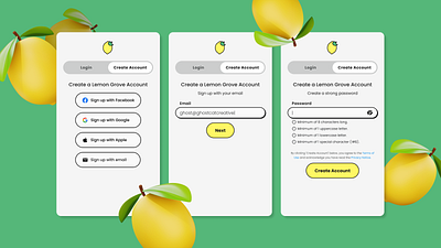 Create Account account creation cute ui lemons prototype sign up ui
