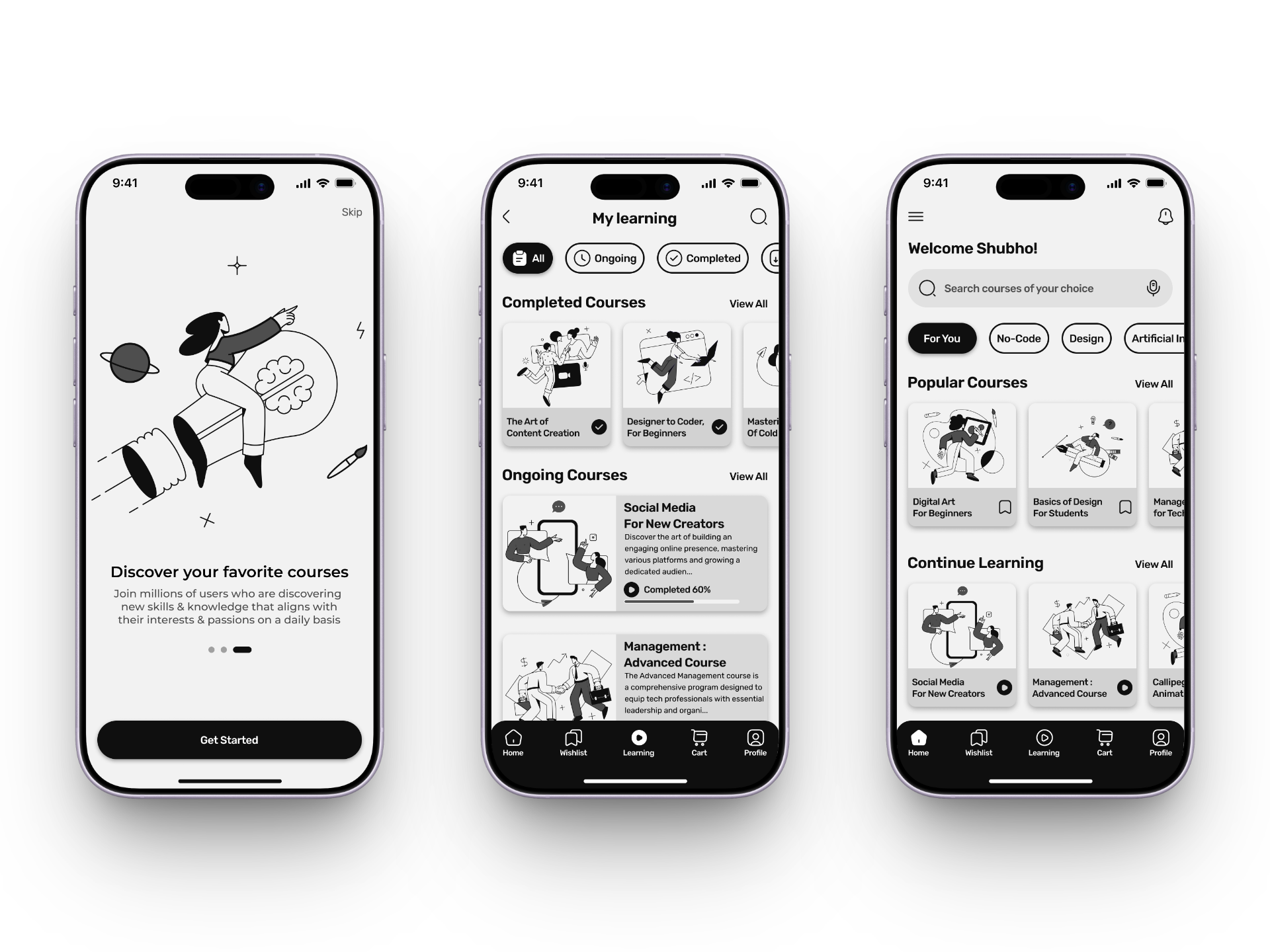 Online Learning App UI app colorless ui concept design figma learning app light mode mobile app design ui ui design ux