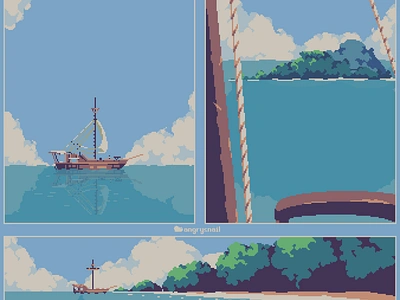 Arrival 16bit 8bit chill chillart cloudart clouds environment environment design fanart gameart illustration pixel art pixelart seaofthieves ship