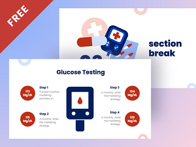Free Blue and Red Simple Diabetes Presentation Template blood business charts doctor free marketing medicine medicine slides pitch deck powerpoint presentation template