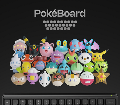 PokéBoard 3d art artwork blender branding c4d character india keyboard modelling pokemon product render typography