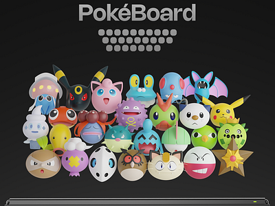PokéBoard 3d art artwork blender branding c4d character india keyboard modelling pokemon product render typography