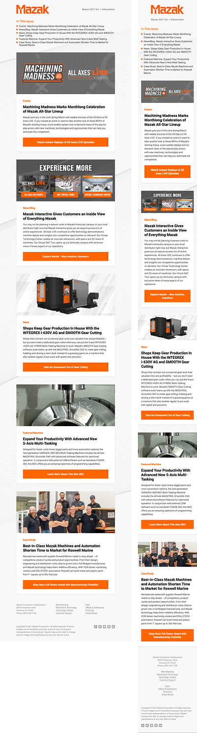 Mazak Newsletter email email design graphic design newsletter