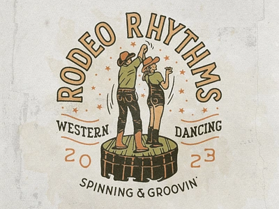 Rodeo Rhythms angonmangsa badges branding cowboy cowgirl culture dance design graphicdesign groove hand drawn horse illustration logo merch rodeo tshirt vintage west western