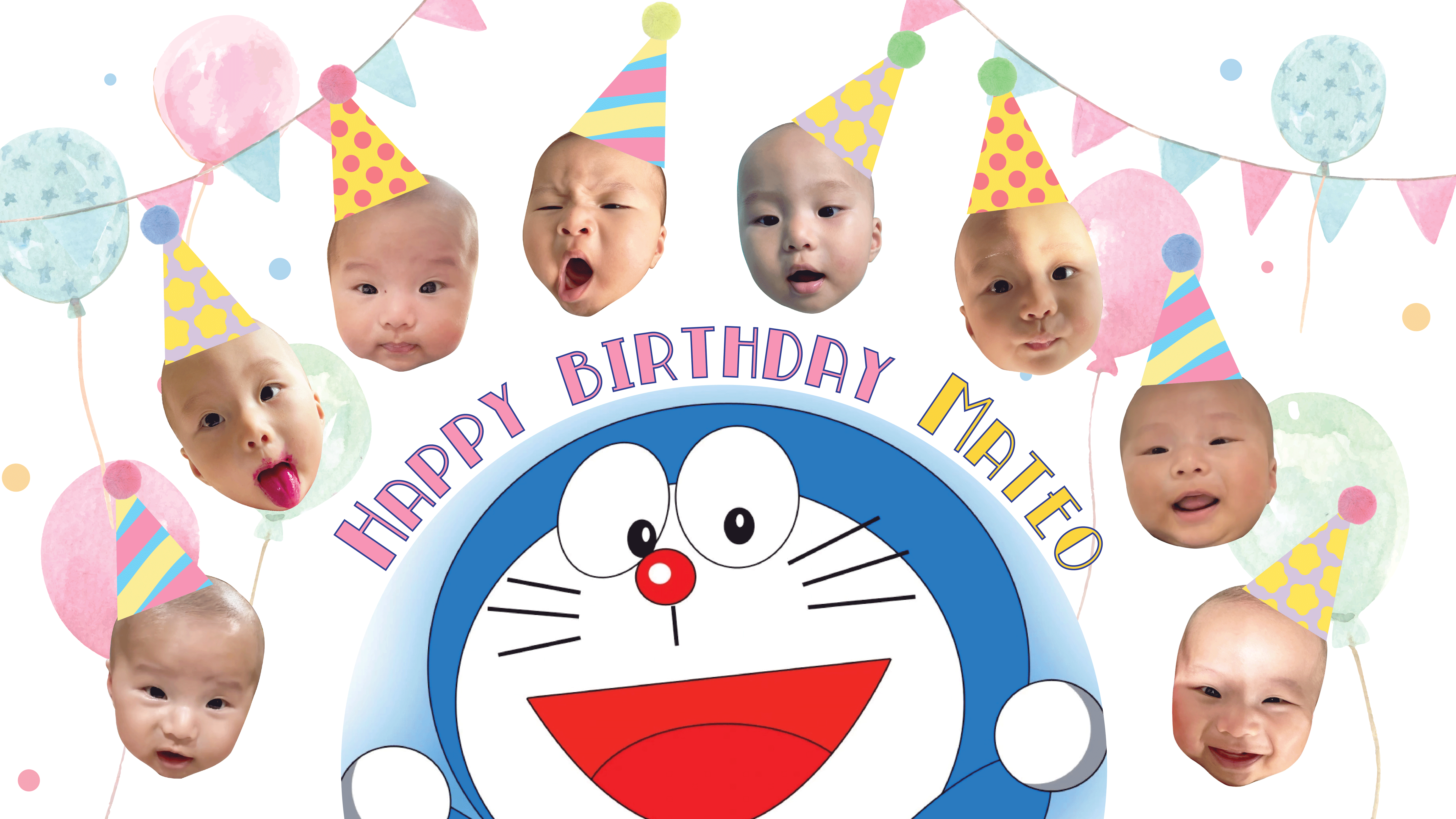 Mateo's First Birthday - Theme "Doraemon" celebartion graphic design