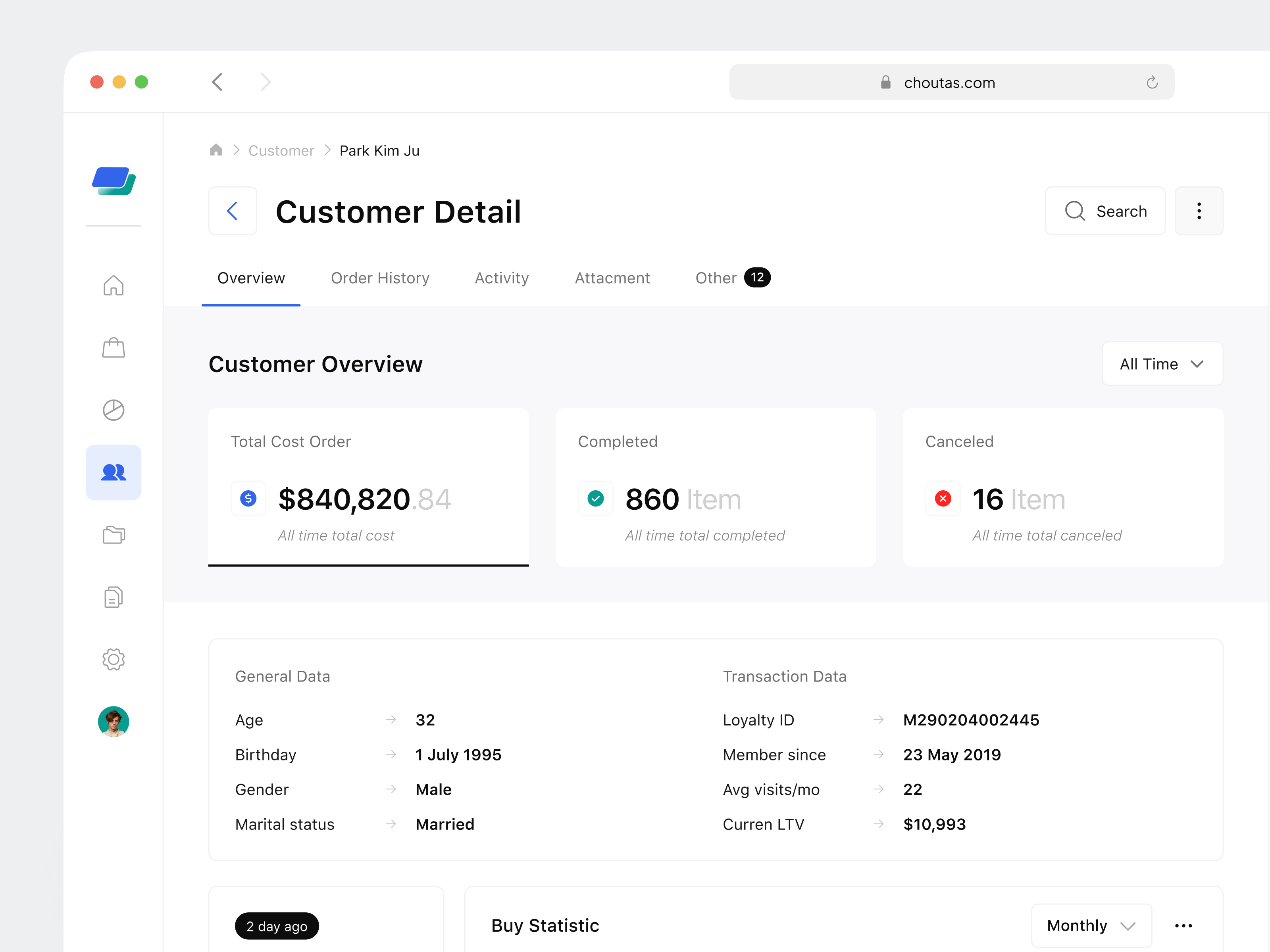 Choutas - Customer Detail Overview Dashboard ari bussines cart customer detail dashboard fariz member order overview owner app sale statistic statistic web app