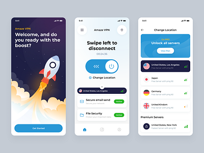 Amaze VPN - VPN App app app design design designer graphic design illustration internet mobile mobile app privacy proxy rocket salung ui ui design ui ux ux design vpn vpn app vpn ui