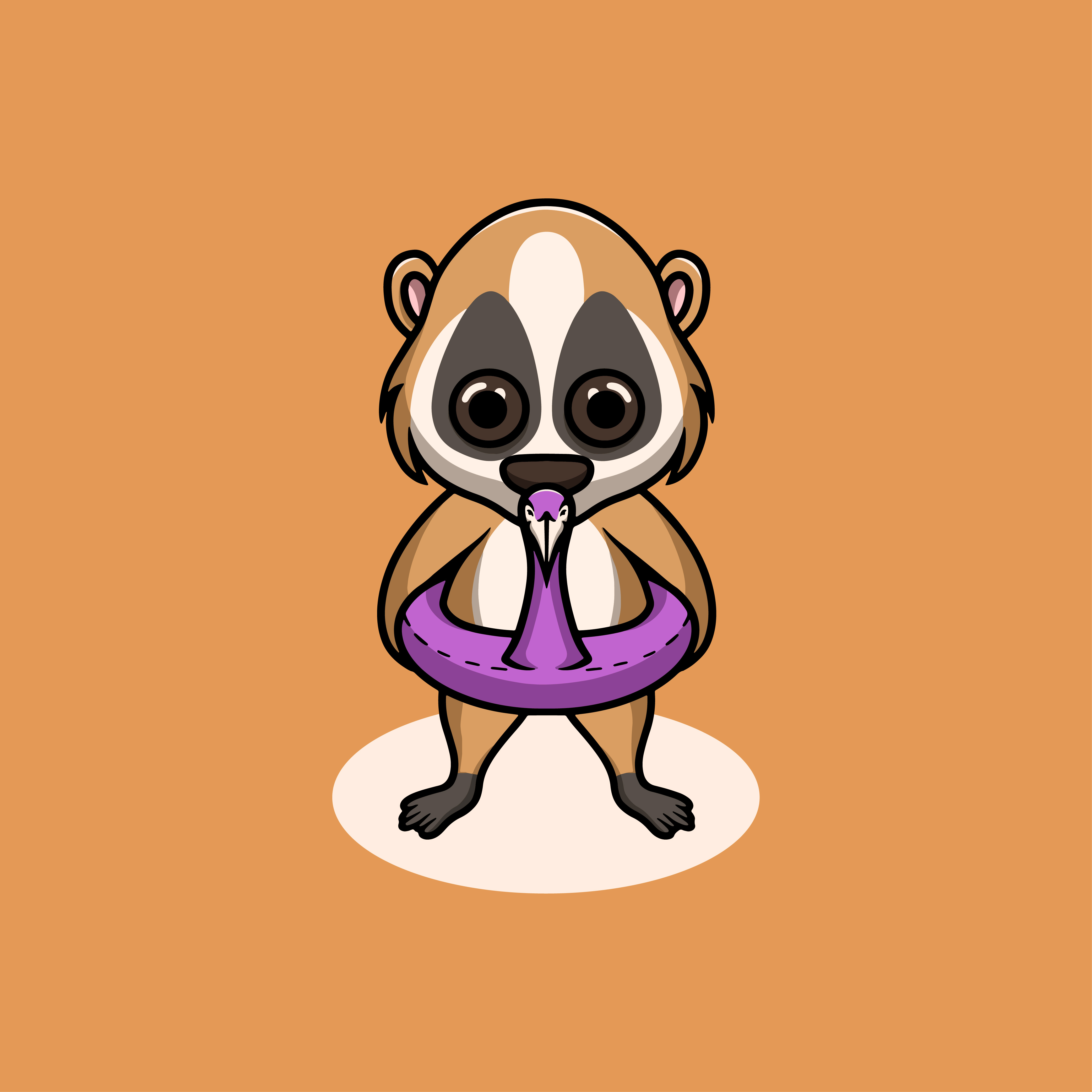 Cute Slow Loris wearing Duck Floater Illustration graphic design ui zoo