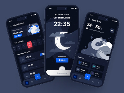 🩺asklepios UI Kit: AI Healthcare & Wellness | Sleep Tracker alarm app app blue dark mode health healthcare healthcare ai healthcare ai app healthcare app minimal mobile moon sleep sleep app sleep tracker sleep tracker app ui ui kit virtual care wellness