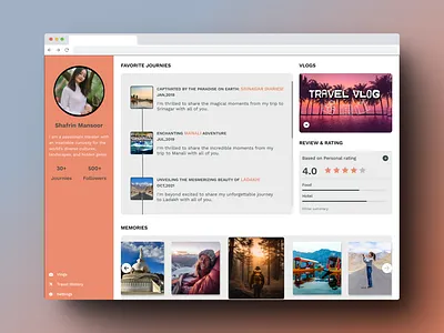 User Profile for Travel Adventures / Daily UI #006 travel page traveller user profile user profile