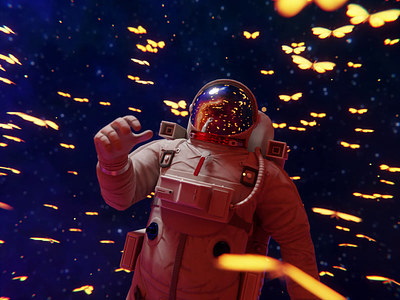 🦋 Cosmic Reverie 👨🏼‍🚀 3d 3d modelling all time best ambience animation astronaut blender blender 3d butterflies cool animation design environment design graphic design illustration landing minimal motion graphics particle system space environment space nebula