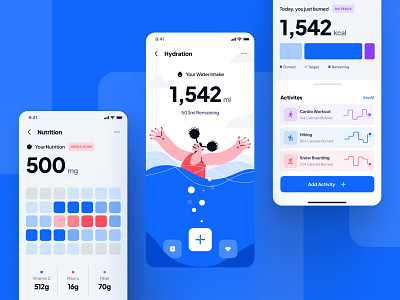 🩺asklepios UI Kit: AI Healthcare & Wellness App | Hydration app blue calory clean diet fitness health healthcare healthcare ai healthcare app hydration illustration minimal mobile monitoring nutrition tracker ui ui kit wellness