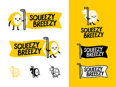 Squeezy Breezy bar beverages bistro branding cafe character cute design drinks flag illustration juice lemon lemonade logo logotype mascot straw