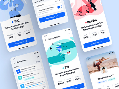 🩺asklepios UI Kit: AI Healthcare & Wellness Smart Notifications ai app blue doctor fitness health healthcare heart illustration mobile monitoring notification nutrition profile setting settings tracker ui ui kit virtual care wellness