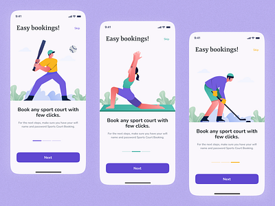 Sports Court Booking App Onboarding Designs booking app game app illustration onboarding sports app ui ui design ui designs ux design