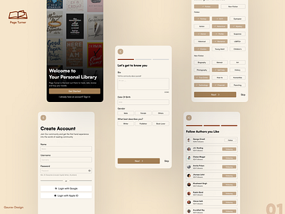 Page Turner - UI Design 30days book dailyui dribbble figma library list preferences rating readers reading signup social ui ui design ui01 uichallenge uiux