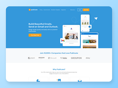 Website for Publicate clean drag drop email email builder gmail interface mailchimp marketing no code outlook product design saas template ui ux website