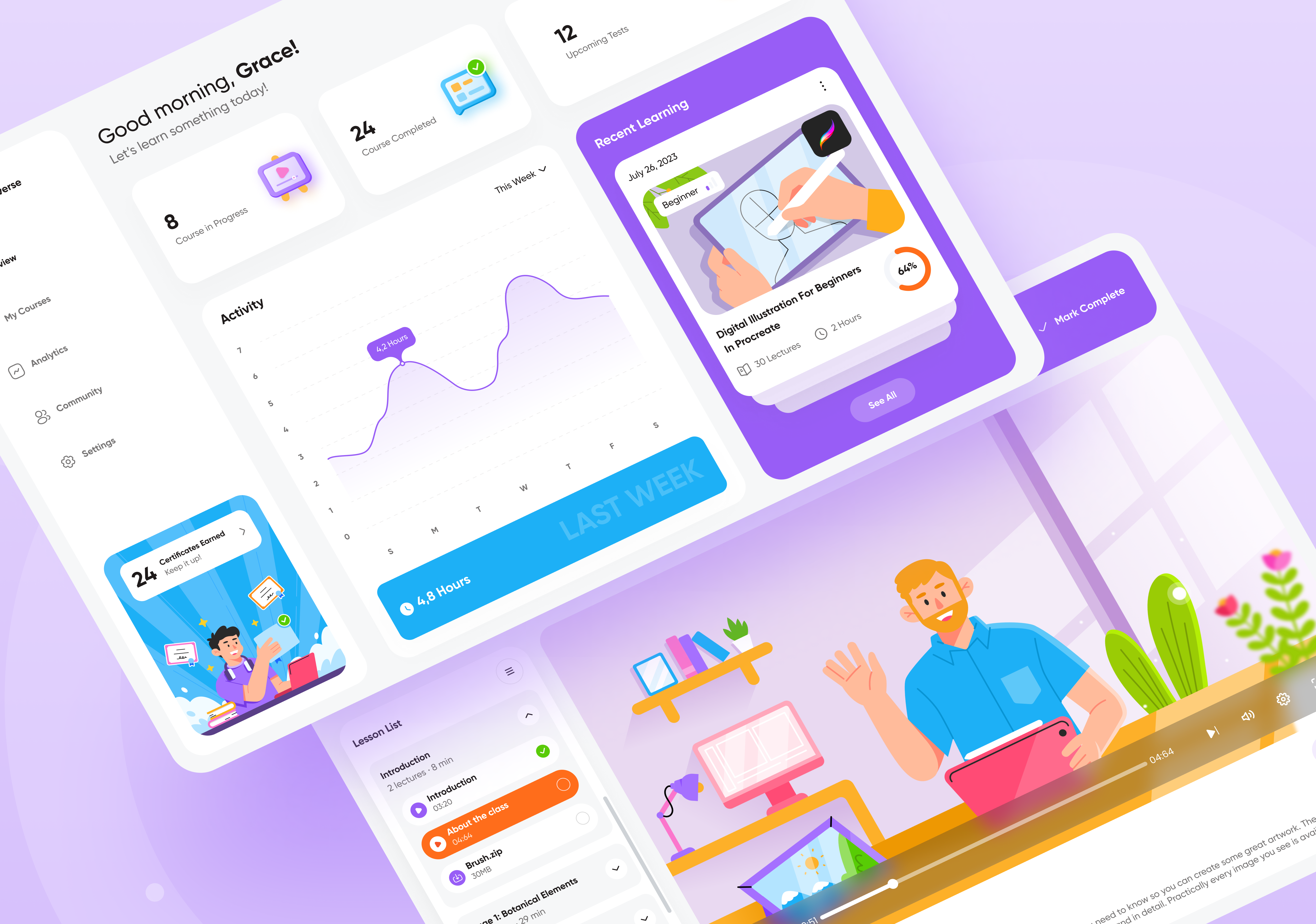 Eduverse - Course Dashboard branding colorful course dashboard delightful design figma fun graphic design happy illustration improve learning purple rounded skill ui ux vector