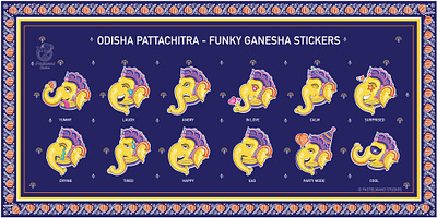 Funky Ganesha Stickers - Odisha Pattachitra Style character design chat stickers cute ganesha desi god elephant ganapathibhapa ganehsa ganesh chathurthi ganesha cartoon ganesha vector graphic design hindu god modak telegram stickers