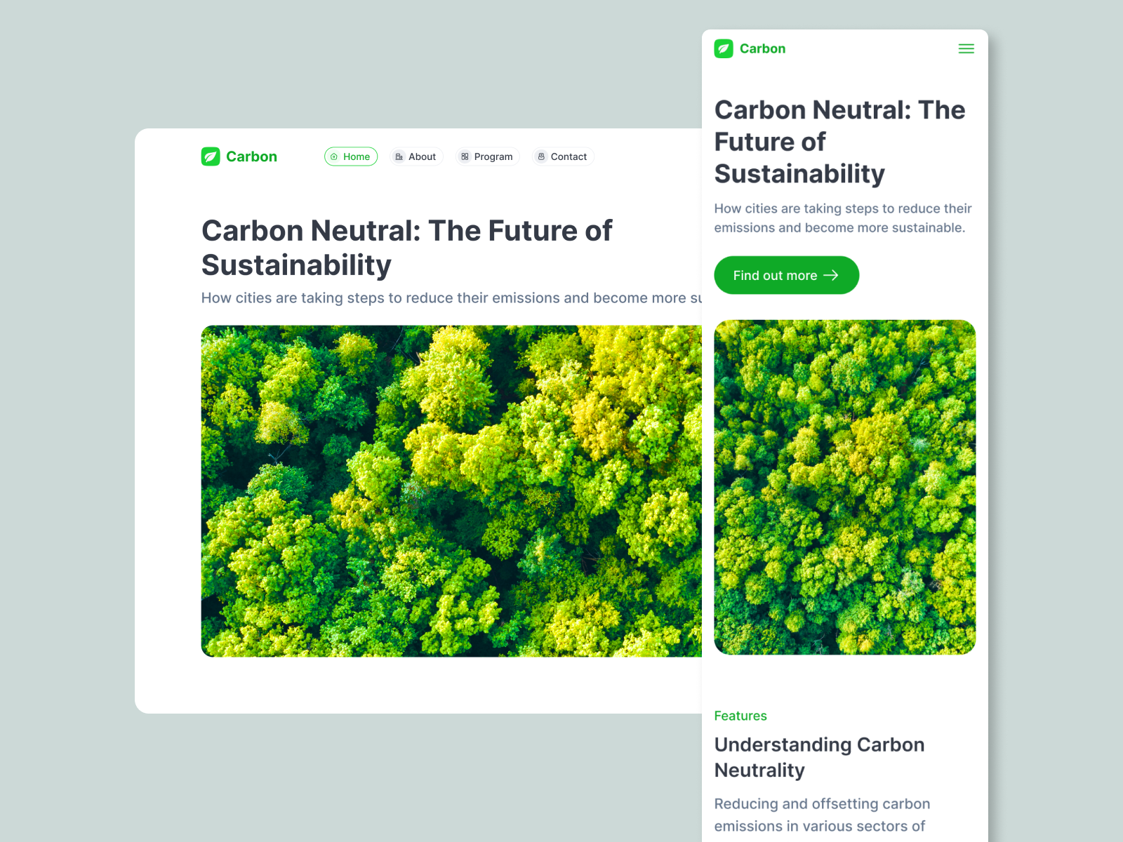 Carbon Neutral Landing Page carbon carbon neutral clean dark mode future green interaction landing page minimalist mobile styleguide ui website