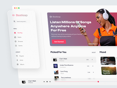 Beatleap - Music Player Home Page desktop minimalist music ui web