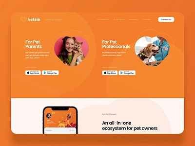 Pet Care - Landing Page animal animation app care cat design dog interface ios landing mobile page pet ui ux veterinary website