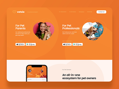 Pet Care - Landing Page animal animation app care cat design dog interface ios landing mobile page pet ui ux veterinary website