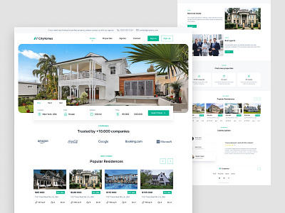 CityHomes - Landing Page app body section clean company design green hero section homepage landing page minimalist one page properties search ui ux uxui website website app white