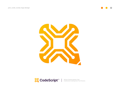 CodeScript Logo Design abstract art best pencil coder data devloper hexigon logo ideas logodesigner logomark meet minimliast monogram pen pencil script spark symbool tech web