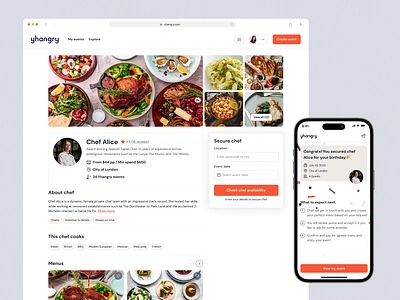 Yhangry: Book a private chef book book a chef event marketplace menu private chef ui ui design ux design