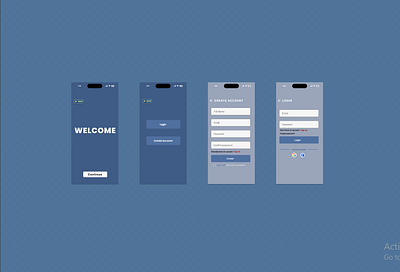 UI design Screen for Welcome/Option/Create Account/Login graphic design light blue logo ui