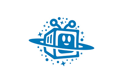 Planet Robot Logo ai branding character communication computer cube design exclusive illustration logo mascot mecha moon planet robot satelite star tech technology vector