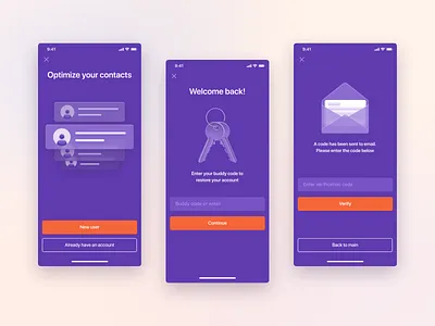Contacts app appliation contacts design flat design form illustration ios iphone mobile app mobile design onboarding orange purple tutorial ui ux