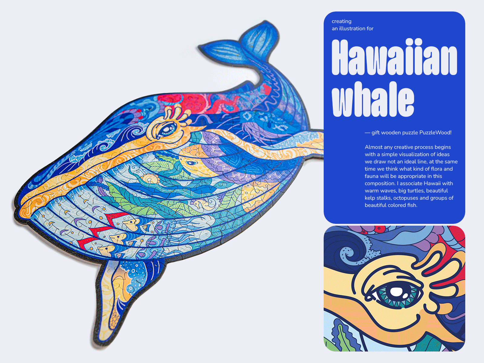 Creating an illustration "Hawaiian whale" — gift wooden puzzle art character character design cute art design graphic design hawaii illustration pattern print product design puzzle toy toy design whale