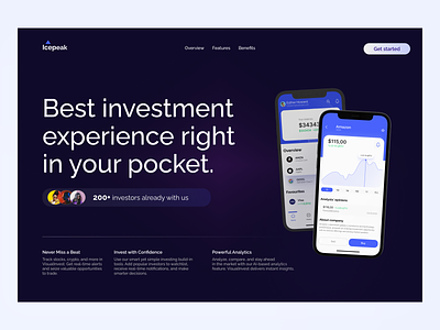 Fintech Mobile app Promo Landing page app banking finance fintech fintech app investment app investment experience landing page design mobile app money management promo landing page statistics stock market ui