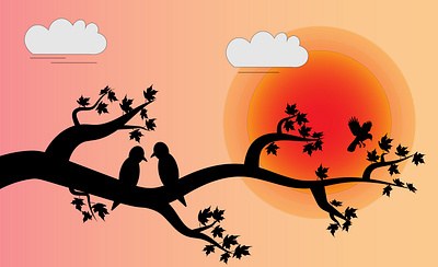 Sunset Nature bird client work design graphic design illustration nature sunset